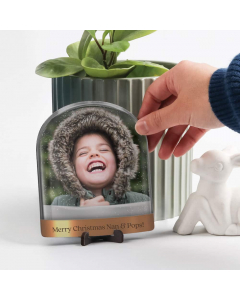 Wooden Photo Snow Globe on display stand
