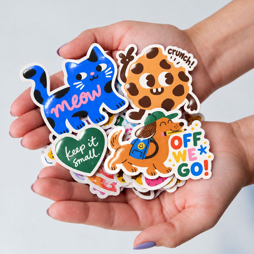 Collection of durable gloss vinyl custom die cut stickers