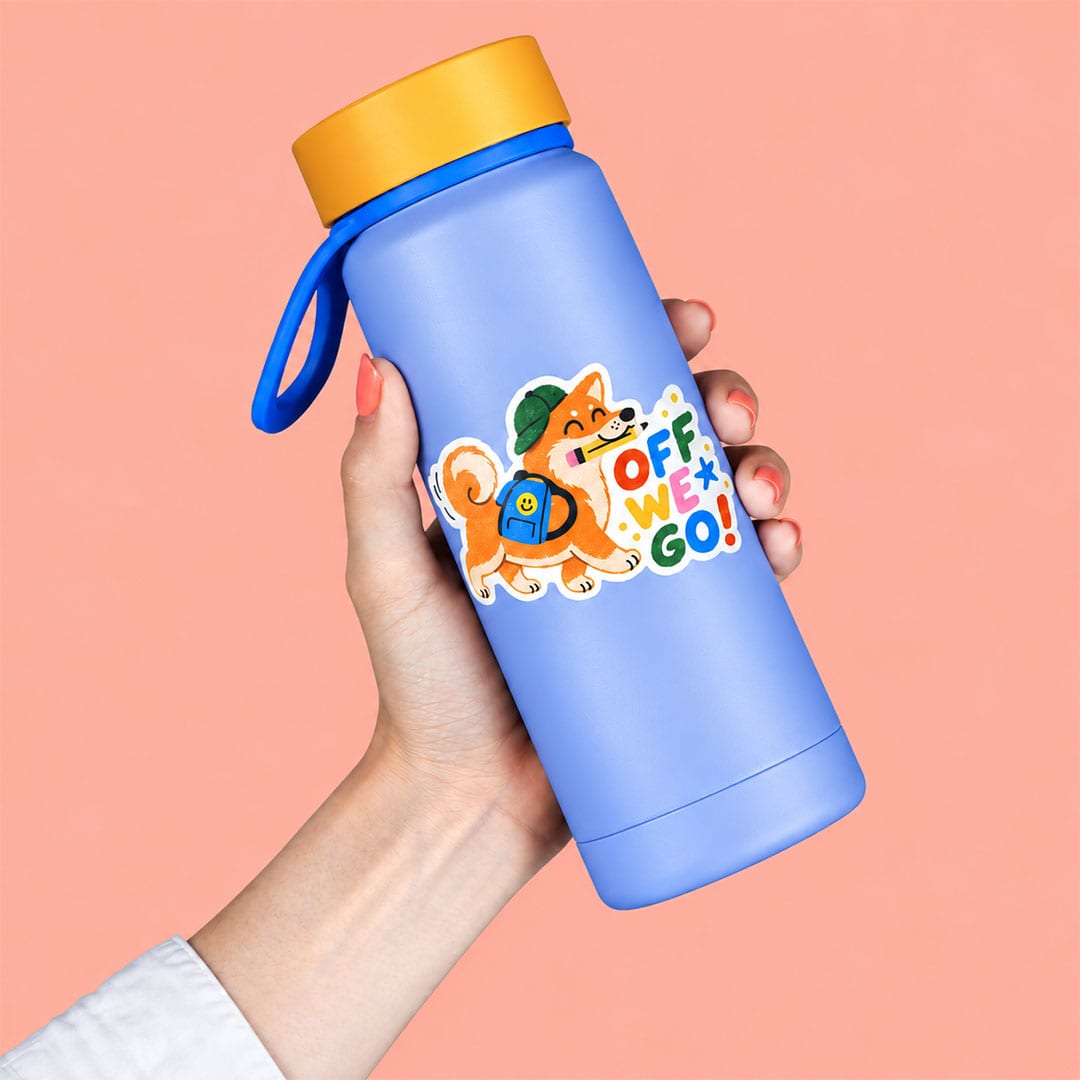 Custom sticker applied to a bottle